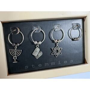 925 Silver Stemmies wine glass charms Serling Silver Jewish Holidays Menorah